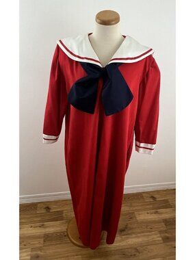 Vintage Victor Costa at Home Women's L Maxi Dress Kaftan Muumuu Sailor Nautical